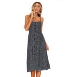 Sukienka letnia czarna groszki z guziczkami kieszeniami na ramiączkach S/M