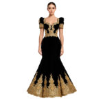 Welurowa suknia wieczorowa syrenka z koronką czarna XL/XXL