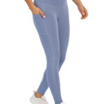 Legginsy sportowe joga fitness damskie z kieszeniami niebieskie treningowe M