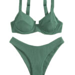 Dwuczęściowe prążkowane bikini z wiązaniem zielone XL