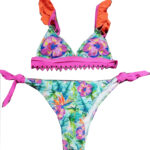 Dwuczęściowe bikini kwiatowe z falbanką