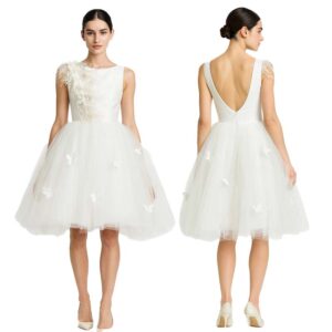 Biała Sukienka asymetryczna z tiulem i zdobieniami rozmiar M/L