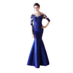 Wieczorowa satynowa suknia syrenka z rękawem 3/4