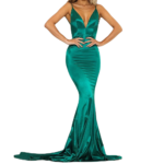 Satynowa suknia wieczorowa syrenka zielona