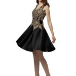 Czarna suknia balowa koronkową górą rozkloszowanym dołem M/L