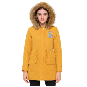 Ocieplana żółta parka z naszywakmi M