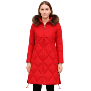 Czerwona kurtka damska zimowa z futerkiem S