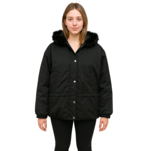 Damska kurtka zimowa czarna z futerkiem XL