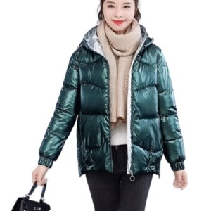 Damska pikowana kurtka metaliczna zielona L