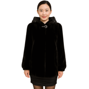 Czarne eleganckie futerko z kapturem S