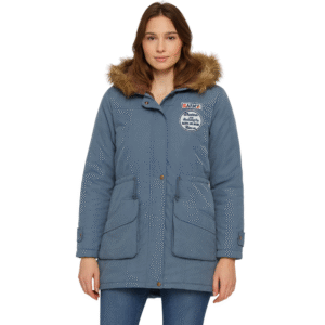 Ocieplana niebieska parka z naszywakmi S/M