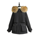 Damska kurtka parka z futerkiem czarna M/L