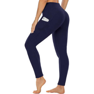 Legginsy sportowe damskie z wysokim stanem kieszeniami Granatowe (L)