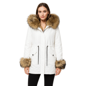 Biała parka damska 2w1 z odpinanym futrem eco rozmiar M