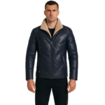 Granatowa kurtka pikowana z ocieplaną stójką L