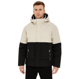 Beżowo-czarna kurtka męska z kapturem L/XL