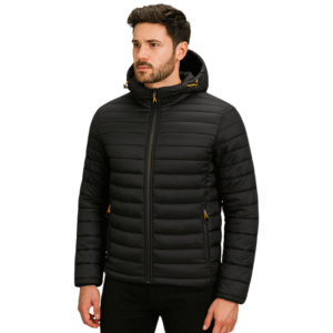 Męska kurtka pikowana z kapturem czarna L