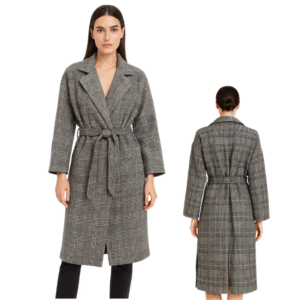 Płaszcz damski szary w kratę klasyczny wiązany XL oversize