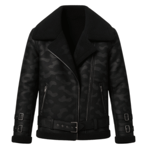 Damska czarna kurtka biker ocieplana z motywem moro rozmiar M