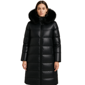 Czarny damski płaszcz z futerkiem L