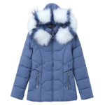 Damska kurtka zimowa z kapturem z futerkiem, niebieska M