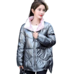 Damska kurtka pikowana puchowa srebrna M