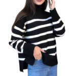 Dzianinowy damski sweter w paski