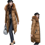 Brązowa pikowana kurtka z futerkiem M