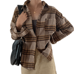 Damska koszula ocieplana brązowa w kratkę oversize M