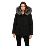 Kurtka parka damska czarna z futrem eco, rozmiar L
