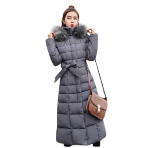 Długa pikowana kurtka szara z kapturem M