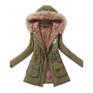 Damska parka zielona z futerkiem, ocieplana, rozmiar L