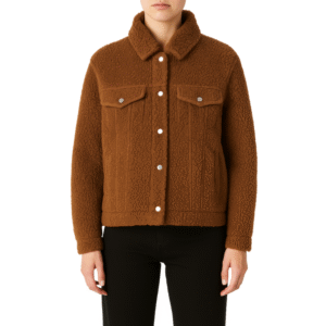 Brązowa kurtka teddy na guziki z kołnierzem, rozmiar L