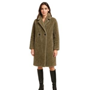 Płaszcz damski teddy brązowy przytulny dwurzędowy L