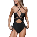 Damski jednoczęściowy czarny strój kąpielowy