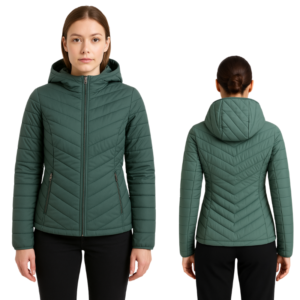 Kurtka damska khaki pikowana z kapturem S