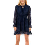 Damska sukienka granatowa z długim rękawem