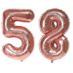 Duże balony Cyfra 58 kolorze różowego złota