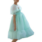 Sukienka Ciążowa midi szyfonowa bufiaste rękawy do sesji fotograficznej