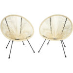 Zestaw 2 Krzeseł Ogrodowych Sznurkowe Owalne - beżowe
