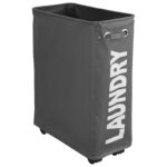 Kosz na pranie wąski kółkami ciemno szary