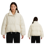 Biała damska kurtka pikowana do pasa ocieplana M