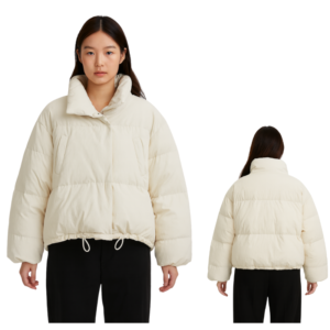 Biała damska kurtka pikowana do pasa ocieplana M