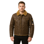 Brązowa męska kurtka z kołnierzem z futerkiem XL