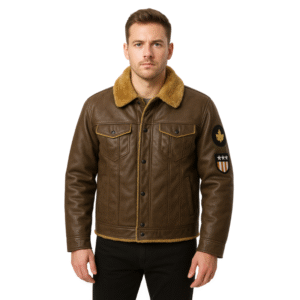 Brązowa męska kurtka z kołnierzem z futerkiem XL