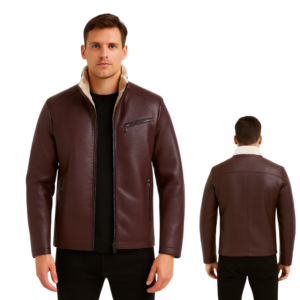 Bordo męska kurtka elegancka ze skóry ekologicznej EU M