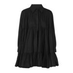 Czarna sukienka koszulowa mini z długim rękawem