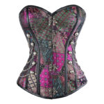 Gorset gotycki z łańcuszkami, fiszbiny, kolorowy wzór EU XL