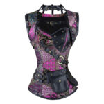 Wzorzysty gorset ze zdobieniami odpinany dekolt ze stringami M