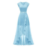 Szyfonowa sukienka z falbanką maxi z koronką rozmiar S